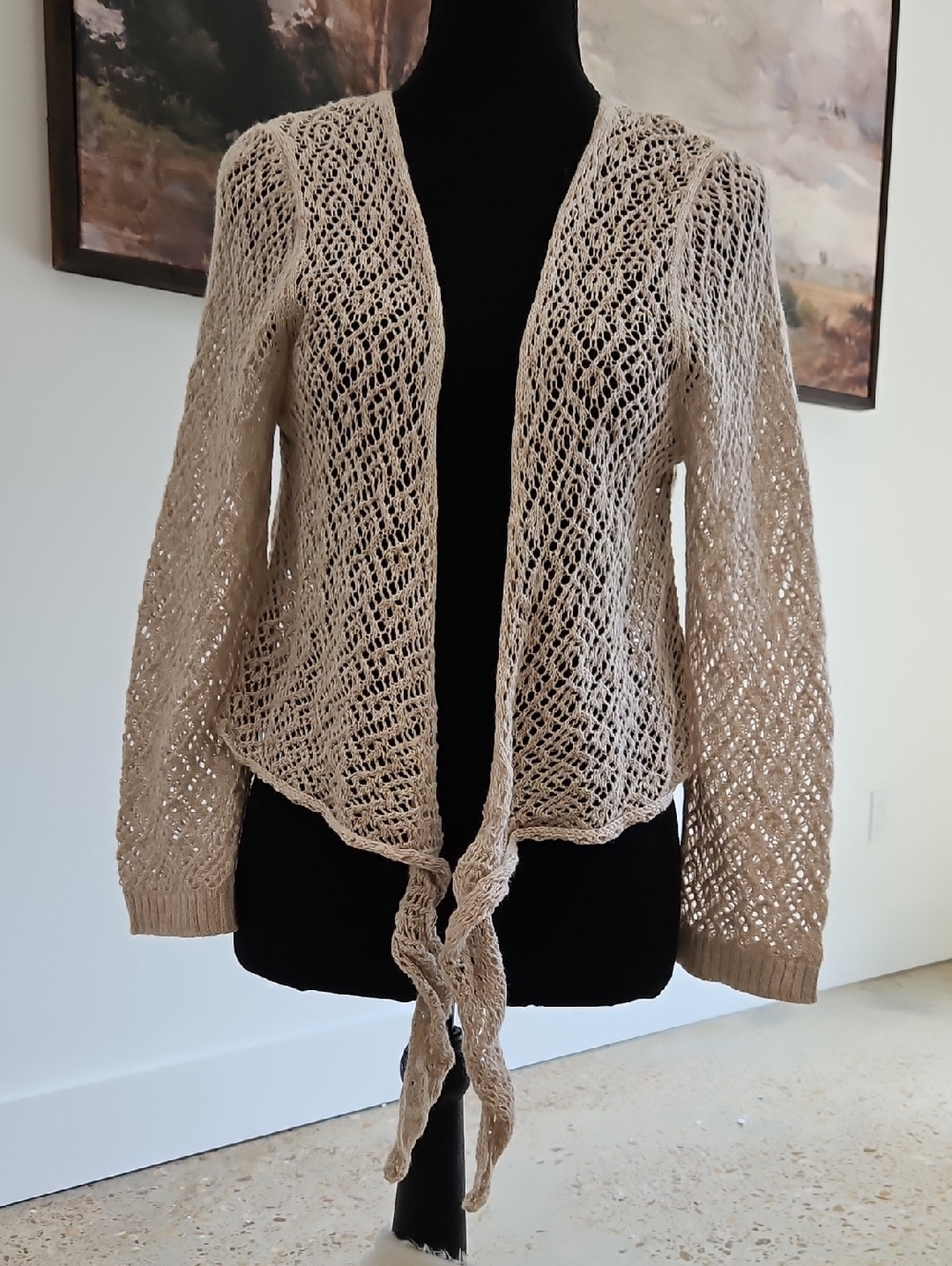 Motherhood Beige Open-Weave Tie-Front Cardigan. Size L